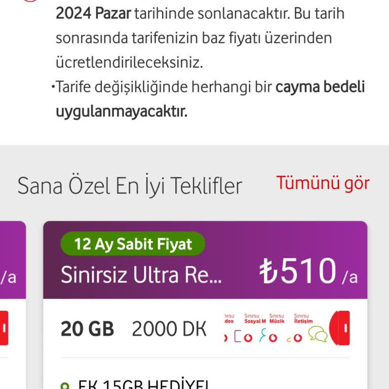 Vodafone Fahiş Tarife Paketi
