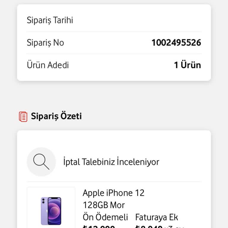 Vodafone Yanımda Uygulaması Telefon Almış Olduğum Cihazın İptali Hk.