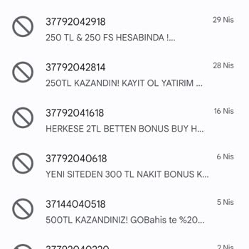 Vodafone 37 İle Başlayan Numaralardan Telefona Gelen Spam Mesajları