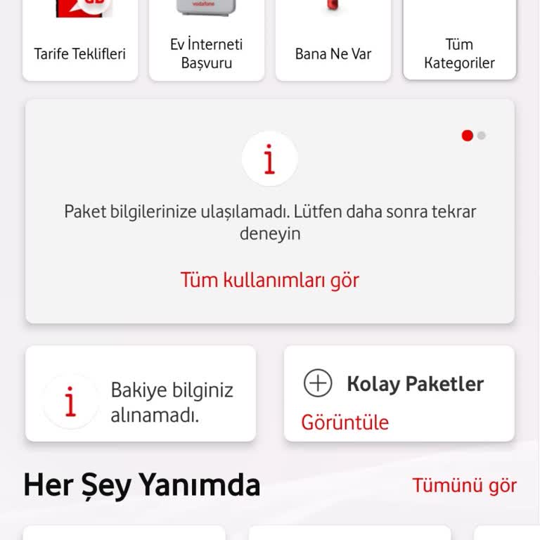 Vodafone Yanımda Uygulaması Bakiye Göstermiyor