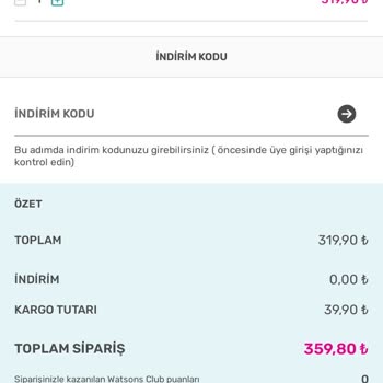 Watsons Onlineda Sepette İndirim Olmuyor