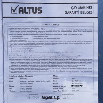 Arçelik Kullanma Kılavuzundaki Garanti Belgesi Geçersizmiş.