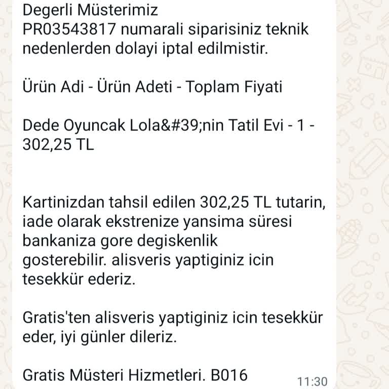 Gratis Teknik Hata Online Alışverişi Paramı Çekip İptal Etti