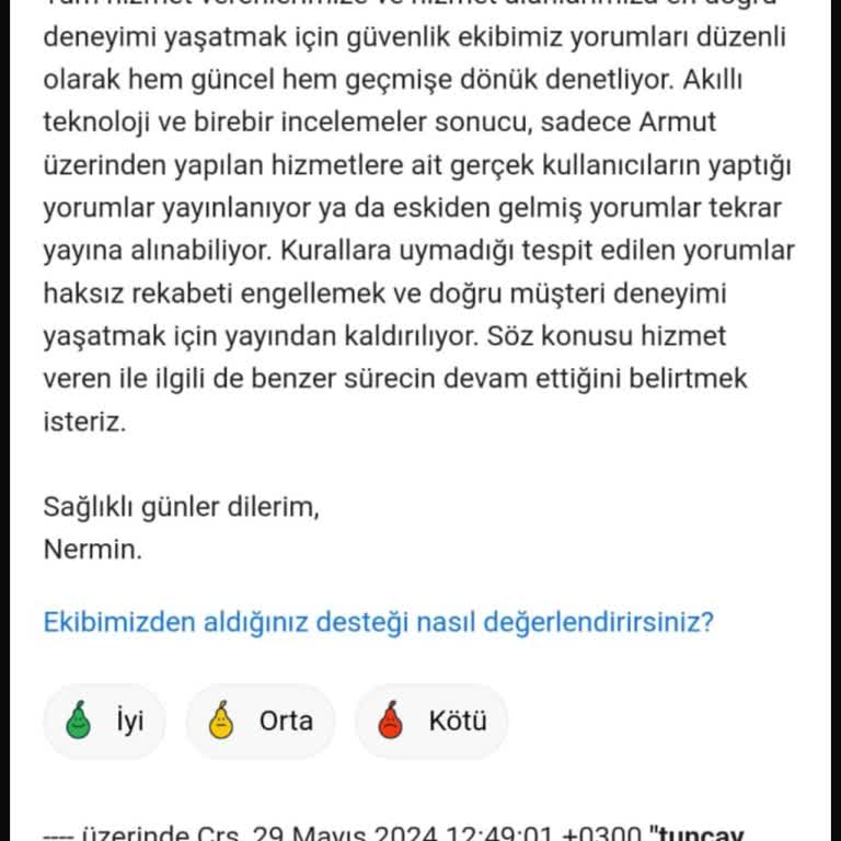 Armut Müşteri Yorumunun Profilim De Yansıtılmaması