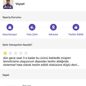 Getir Teslim Edilmeyen Sipariş