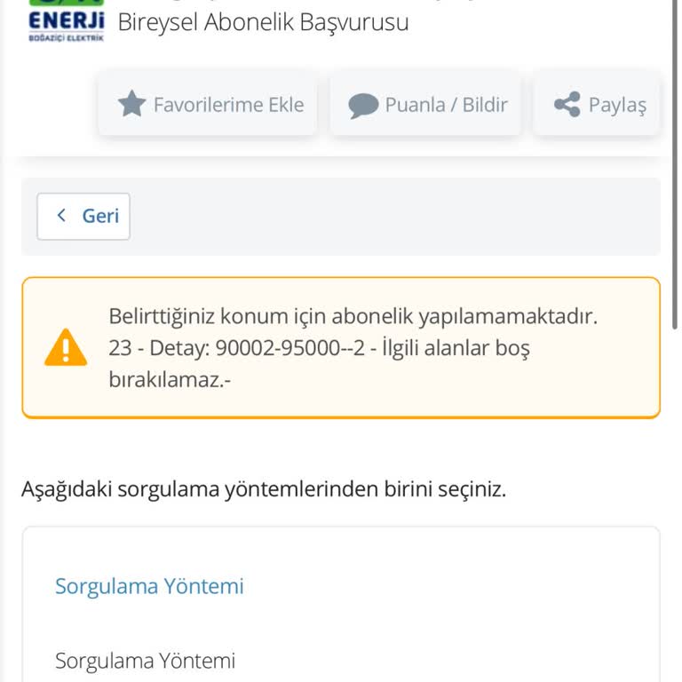 CK Boğaziçi Elektrik Aboneli Başvurusu Hata