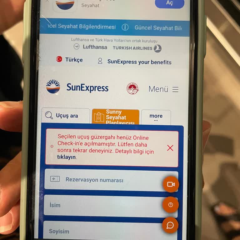 Sunexpress Online Check-in Hatası