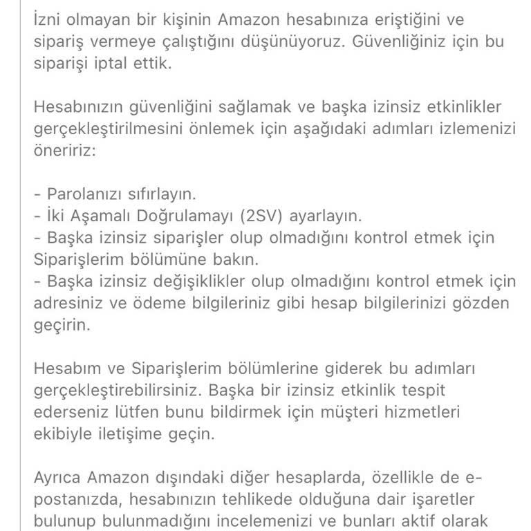 Amazon Şüpheli Etkinlik Nedeniyle Sipariş İptal Edildi