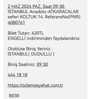 Özlem Seyahat (Çankırı - Kastamonu) Şehirler Arası Otobüslerde Engelli Yolcu İndirimi