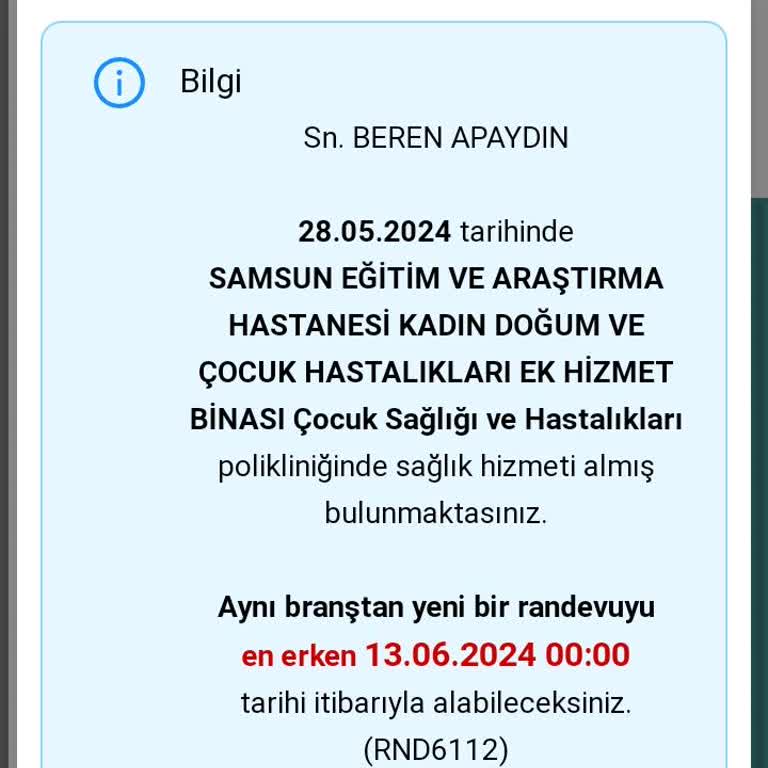 MHRS 15 Gün İçerisinde Aynı Branştan İkinci Bir Rand. İzin Vermiyor.