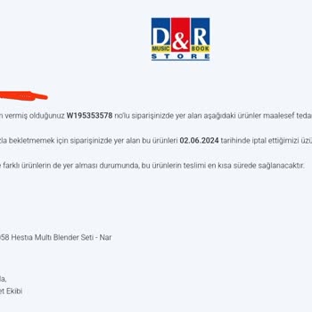 D&R Dr. Sipariş İptali İndirim Kuponunu İade Etmemesi