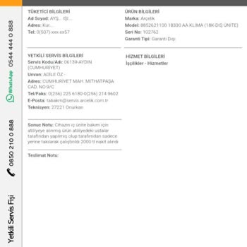 Arçelik Yetkili Servisi Fazla Ücret Aldı, Fatura Vermiyor.