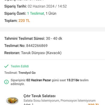 Tavuk Dünyası Kavacık Salata Siparişi