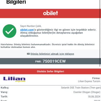 Obilet Bileti Acil QR Kodlu Belge