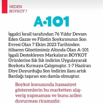 İsrail'e Destek Olan Ürünlere Adeta Can Damarı Oluyor. A101'İ Boykot.