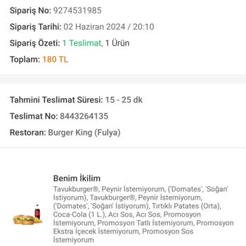 Burger King Sipariş Eksik Ve Yanlış