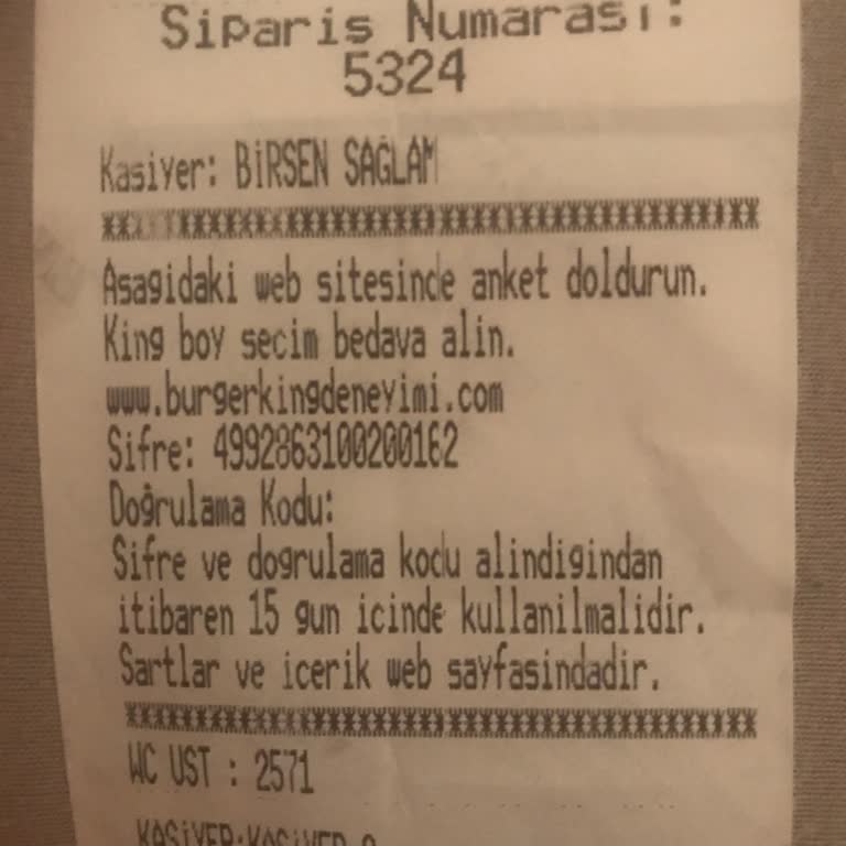 Burger King Fiş Kod İle Anket Doldur