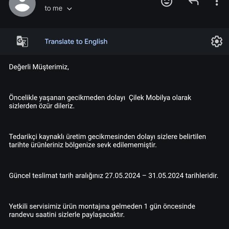 Çilek Mobilya Sipariş Teslim Edilmemesi