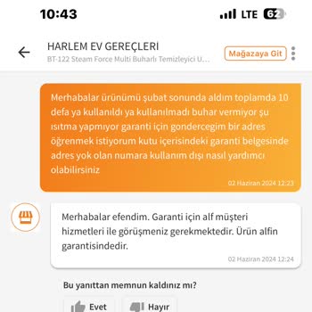Alf Yetkili Servis Trendyol Harlem Satıcı Buharlı Temizleyici Sorunu