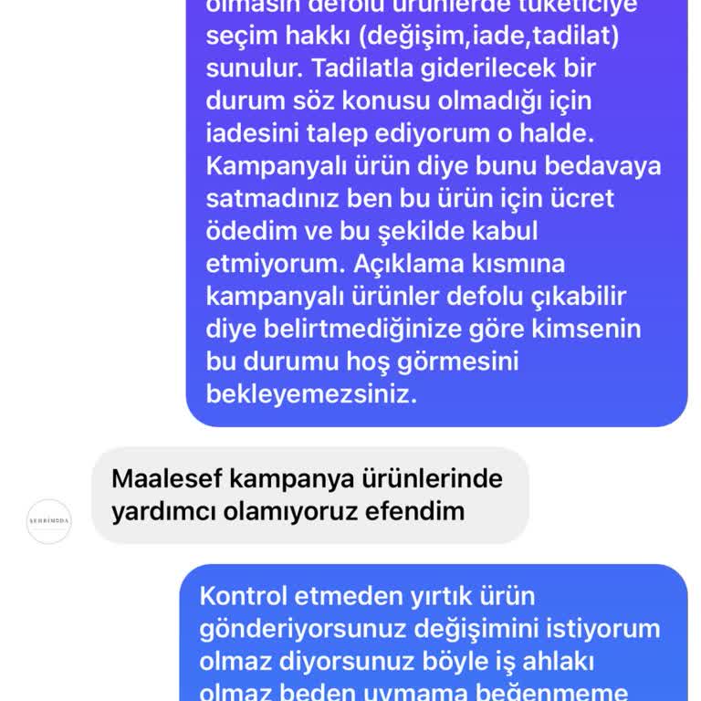 Şehri Moda Butik Yırtık Ürün Gönderip Arkasında Durmayan İşletme!