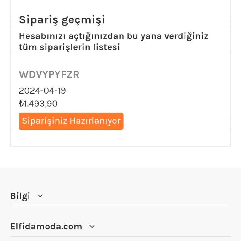 Elfida Moda Ürünüm Kargoya Verilmiyor