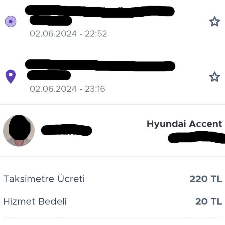 BiTaksi Uygulama Üzerinden Ödenen Ücret