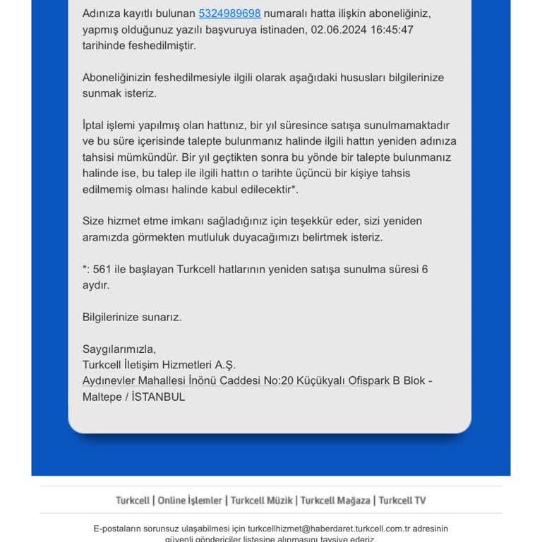 Turkcell Hattımın Kaba Bir Şekilde Kapatılması