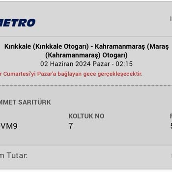 Metro Turizmden Almış Olduğum Bilet Haber Verilmeden İptal Edildi