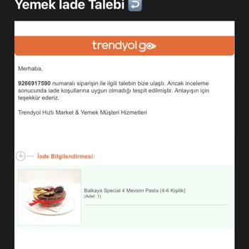 Trendyol Yemek Siparişine Ait Fiş Gönderilmemesi
