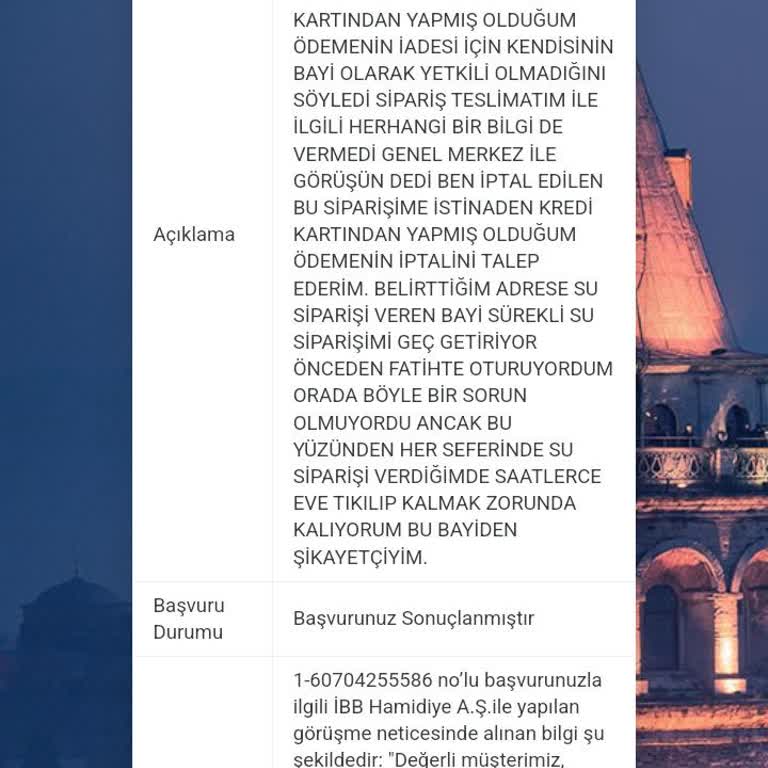 Hamidiye Su Teslim Edilmeyen Siparişin Parasını İade Etmiyor