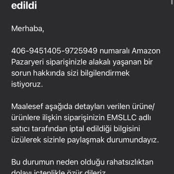 Amazon Ürünüm İptal Edildi
