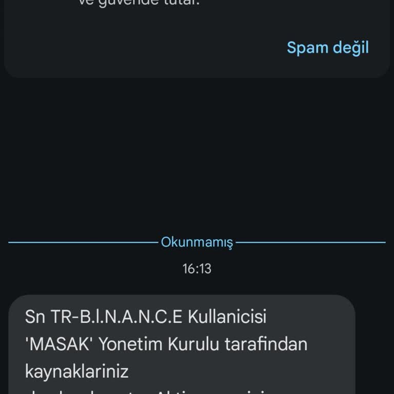 TR Binance Adına Şüpheli SMS