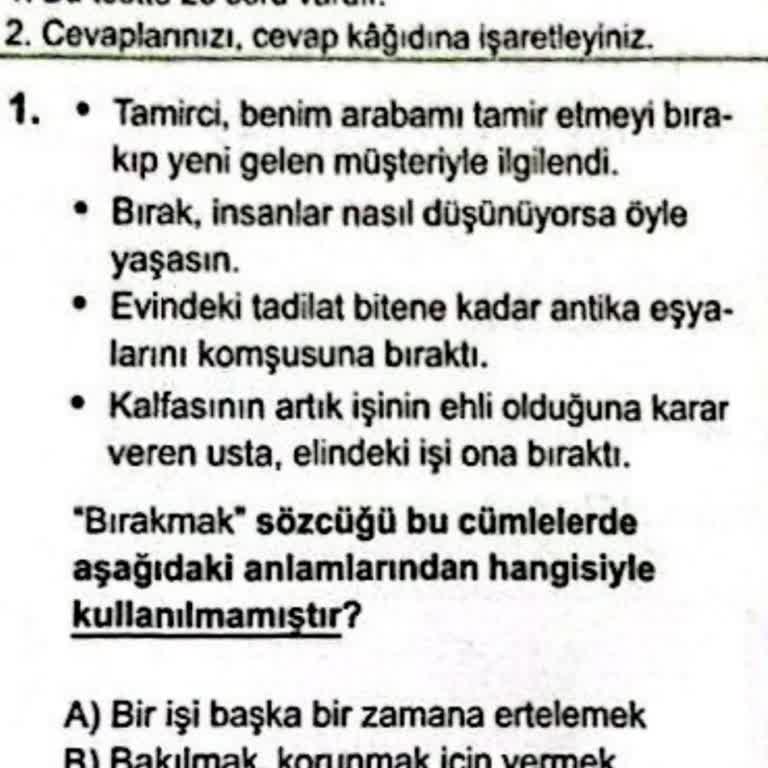 Milli Eğitim Bakanlığı (MEB) LGS Türkçe Birinci Soru!