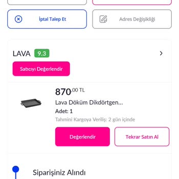 Lava Aldığım Ürün Gönderilmiyor