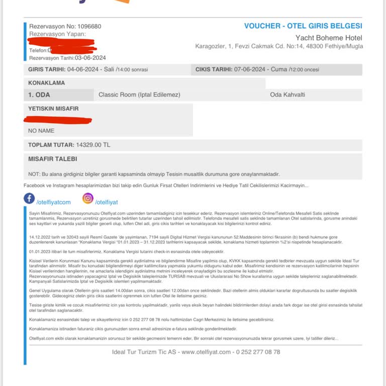 Otelfiyat.com Un Son Dakika Otel Rezervasyonunu İptal Etmesi