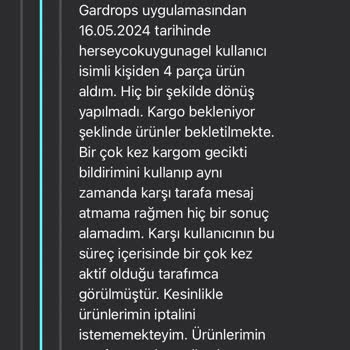Gardrops Ürünlerim Gönderilmedi, Param İade Edilmedi