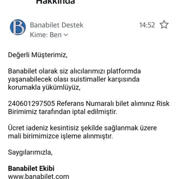 Banabilet.com Basket Maçı Bilet İptali Ve Geri Ödeme Yapılmaması Hk