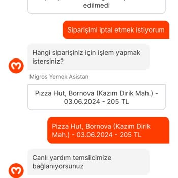 Migros Yemek Sipariş İptal Edilemiyor
