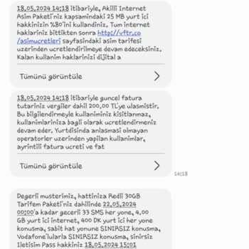 Vodafone Fatura Hatası (Aşım Ücreti Yapmadığım Halde Ücret Talebi Var)