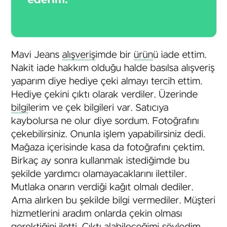 Mavi Hediye Çeki Sorunu