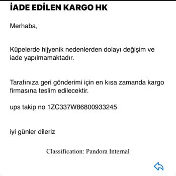 Pandora Mücevher Pandora Açılmamış Kargoyu İade Almıyor