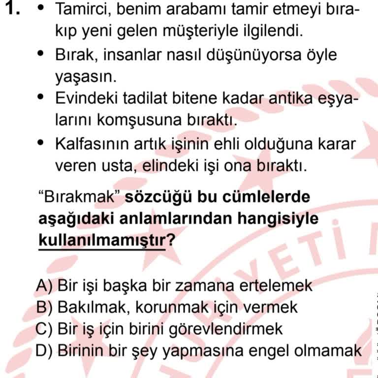 Milli Eğitim Bakanlığı (MEB) LGS 2024 Türkçe A Kitapçığı 1. Soru Hatalı!