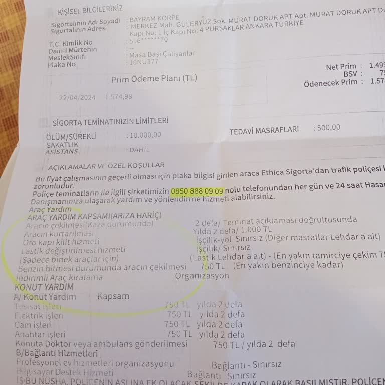 Ethica Sigorta Müşteri Memnuniyetsizliği. Ekstra Aldım Yol Yardımına