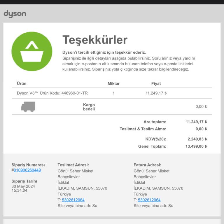 Dyson Alışveriş Bilgim Görünmüyor!