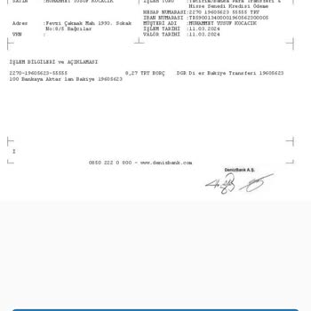 Denizbank Yatırım Hesabı Diğer Bakiye Transferi Adı Altındaki Saçmalık