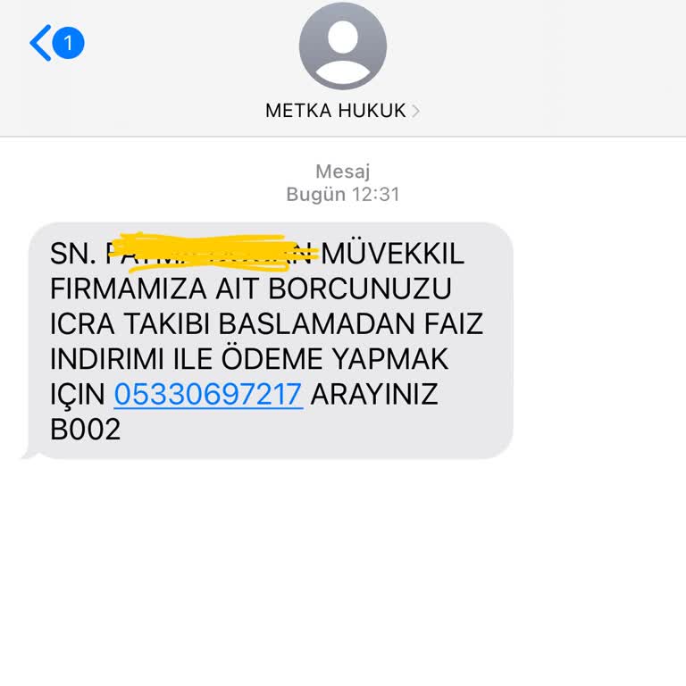 Metka Hukuk İcra Takibi SMS Şikayeti