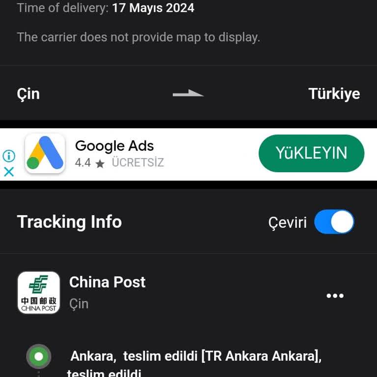 China Post Teslim Gözüken Ama Teslim Edilmeyen Kargo