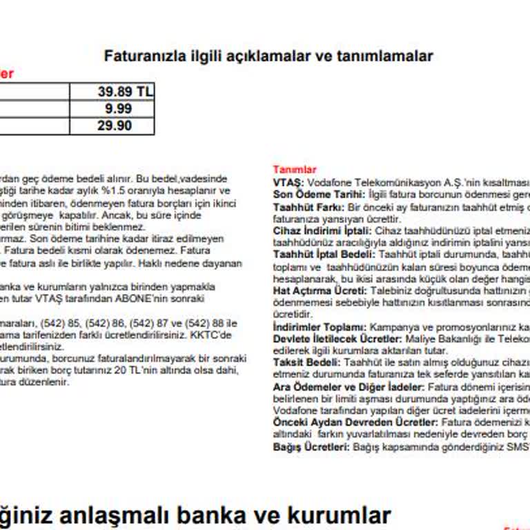 Vodafone Ödeme Hizmet Bedeli