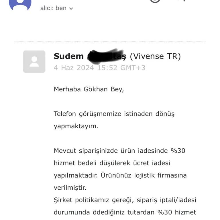 Vivense Teslimini Dahi Almadığım Ürünün İadesine %30 Kesinti Kafanız Mi Güzel