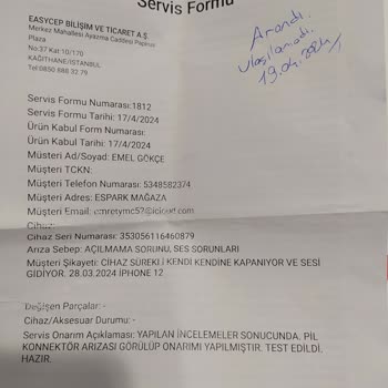 EasyCep 2 Ay Önce Alınmış Telefonun 1.5 Ayını Serviste Geçirmesi